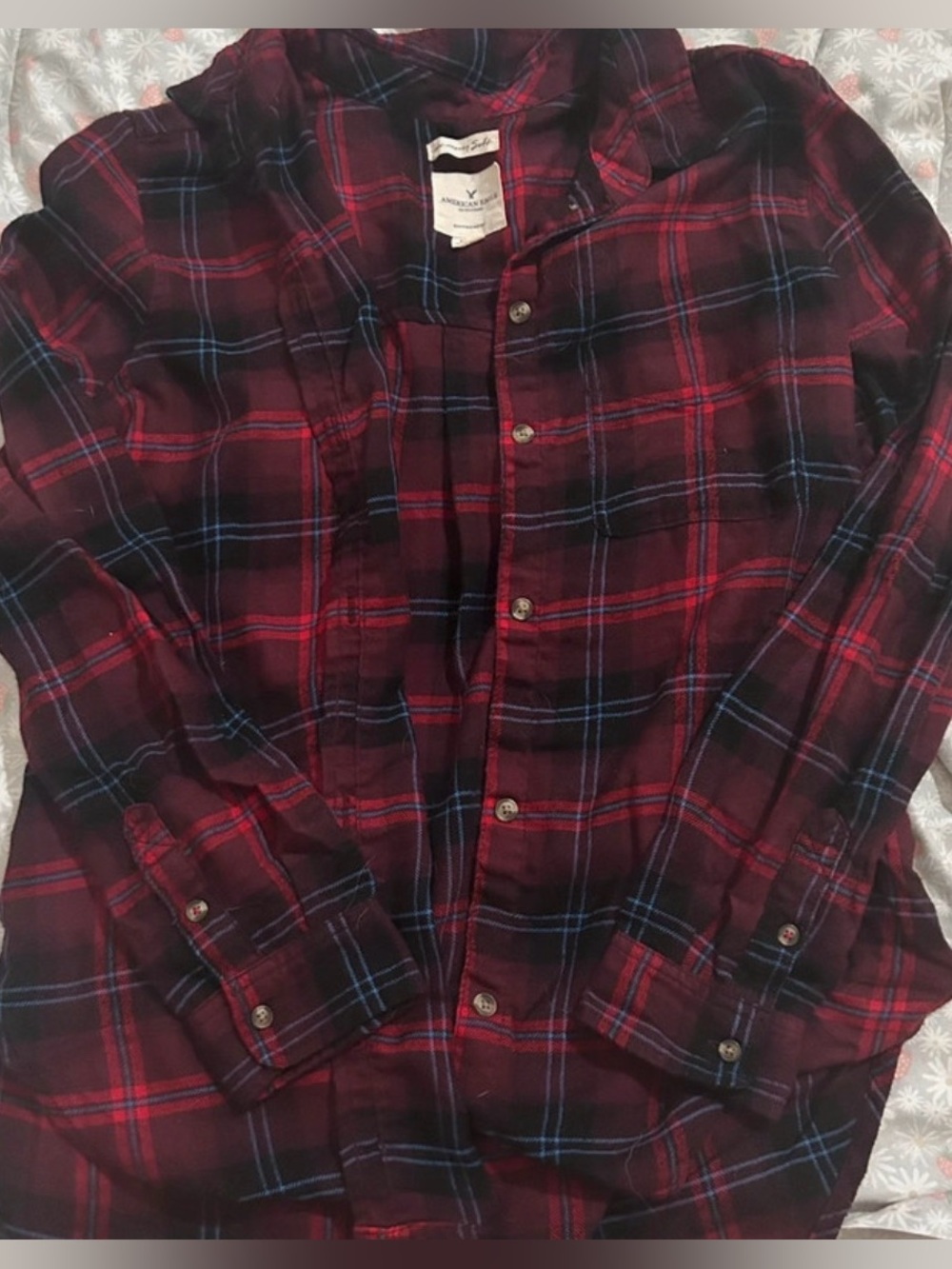 American Eagle Outfitters Red Plaid Button-Down Shirt